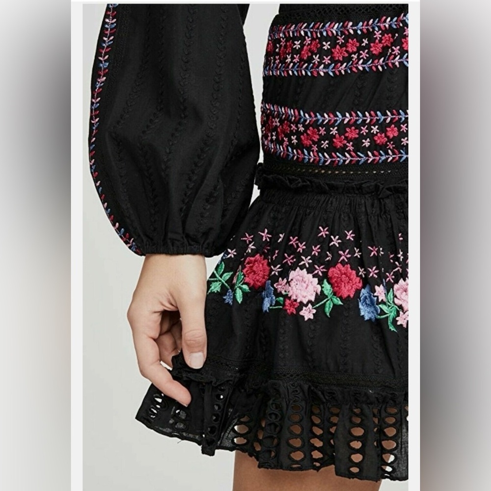 MISA Los Angeles Manuela Embroidered Mini Dress - size small - black/pink/blue - Picture 13 of 13